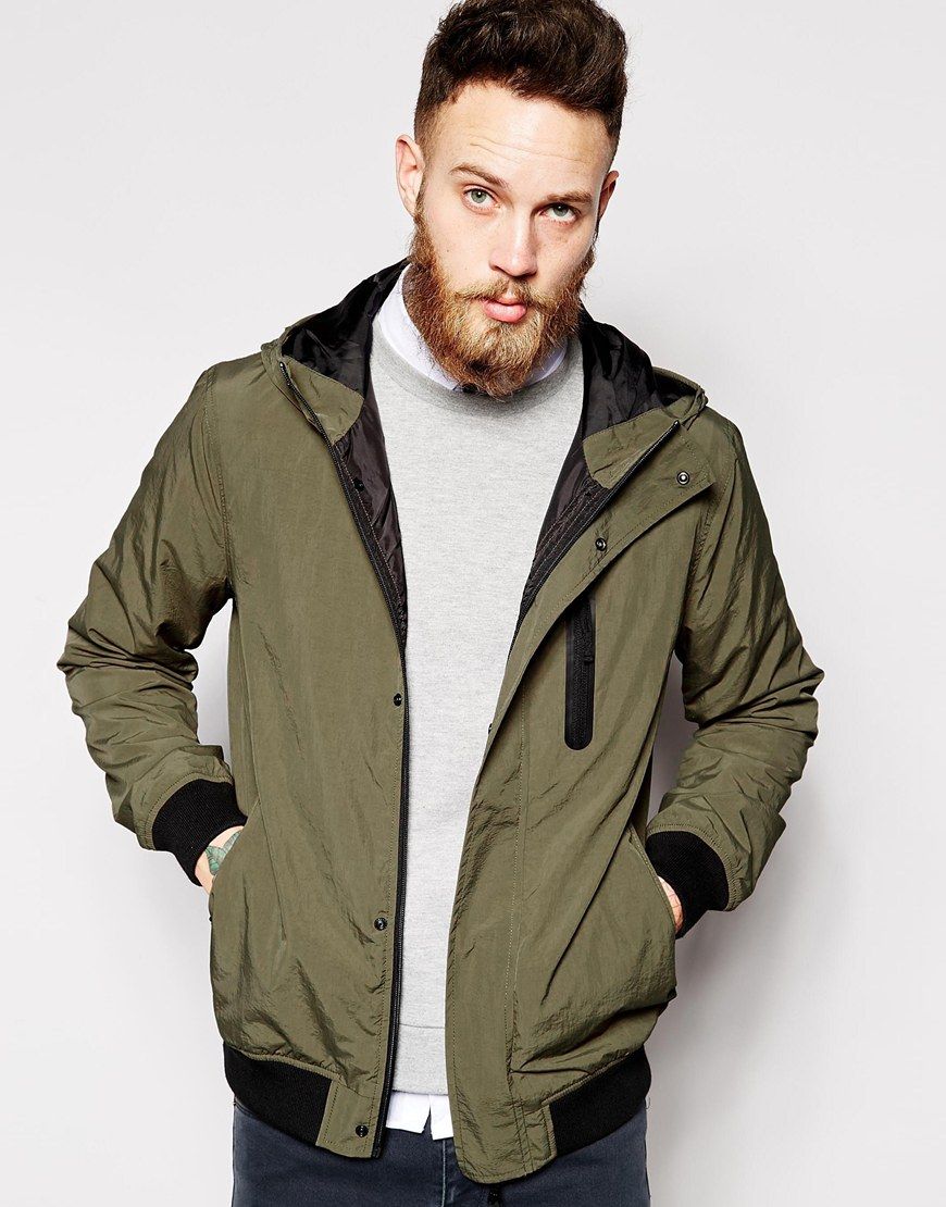 ASOS Lightweight Hooded Bomber Jacket Kaki Asos Pickture