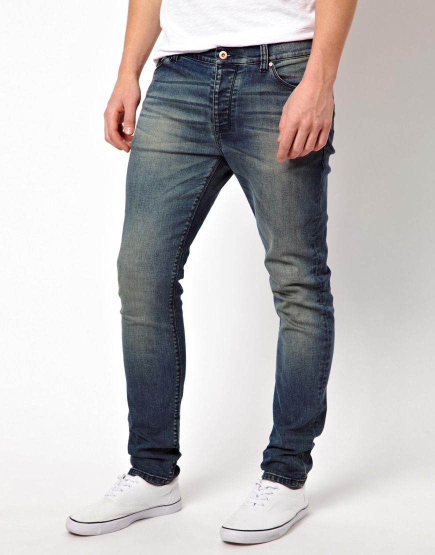 ASOS Skinny Jeans In Mid Wash With Green Tint - - Asos - Pickture
