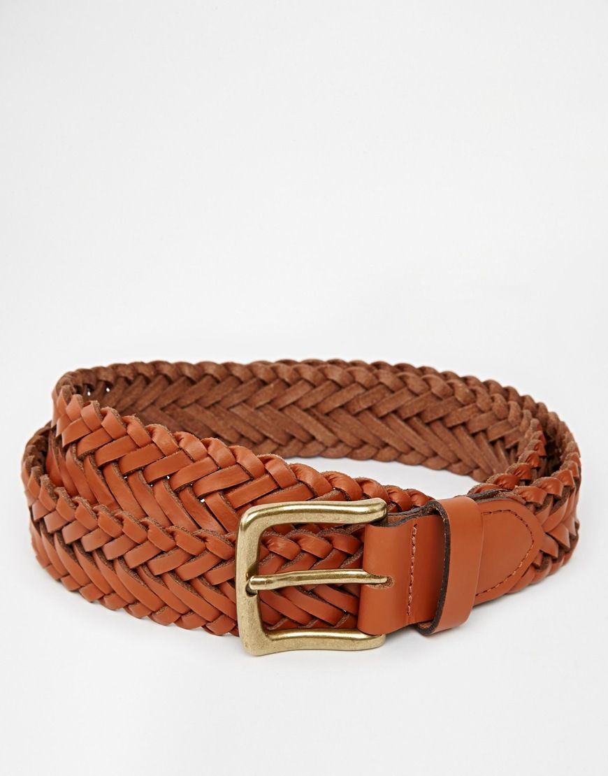 ASOS Wide Leather Plaited Belt In Tan - Fauve - Asos - Pickture