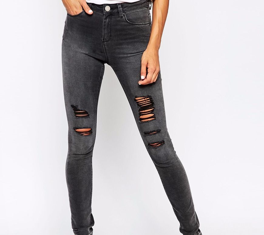 Dark grey ripped at knee jeans - Asos - Pickture